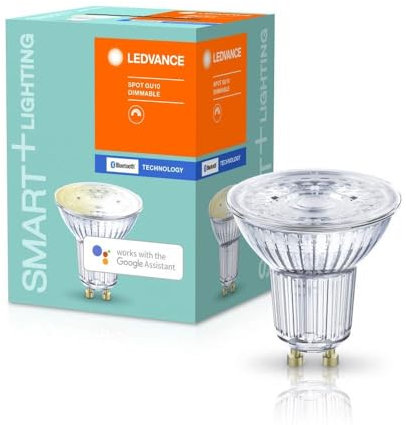 LEDVANCE Lámpara reflectora Smart LED, Bluetooth, GU10, blanco cálido (2700K), reemplaza las lámparas incandescentes con 40W, controlable con Alexa y Google, SMART+ Spot GU10 DIM, paquete de 4