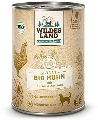 WILDES LAND – Huhn | Nassfutter mit extra hohem Fleischanteil und natürlichen Zutaten für ausgewachsene Hunde. Getreidefreies Alleinfutter ohne Zusatzstoffe in der Dose | 24x400g Huhn