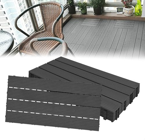 LARS360 Dalles de Jardin Clipsables en Bois Composite WPC Emboîtables Dalle Revêtement de Sol Extérieur Dalles Terrasse Composite Pour Jardin, Piscine, Balcon, Anthracite, 30 x 60cm(2m²), Lot de 12
