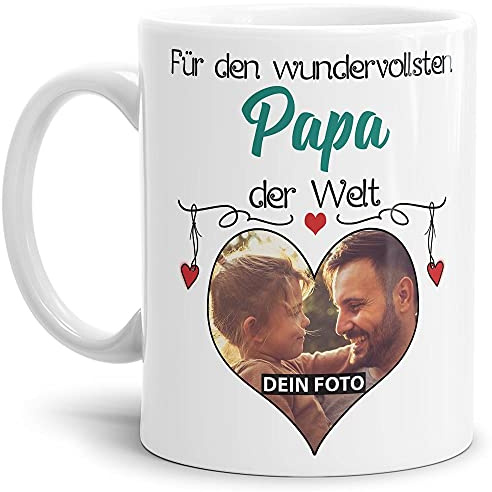 Tasse mit Spruch - Wundervollster Papa der Welt - personalisiert mit Wunschfoto - Geschenkidee für den besten Papa - Weiß, 300 ml