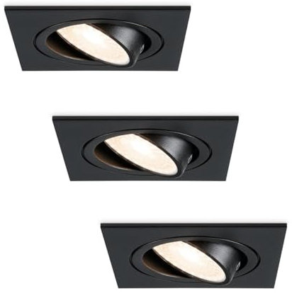 HOFTRONIC - 3er Set LED Einbaustrahler 230V Mallorca mattschwarzes, leichtes Aluminium 4000K neutralweiß Einbaustrahler Flach (Einbautiefe 60mm) Deckenleuchte IP20 und 25° kippbar