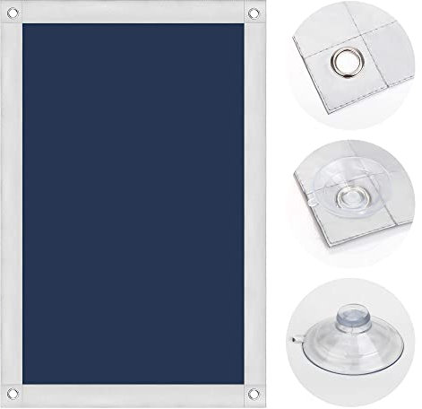 OBdeco Thermal Roller Blind, 100% Blackout Sun Protection, Blackout Roller Blind for Skylights, Heat Protection, No Drilling with Suction Cups (Dark Blue, 116 x 120 cm for UK08)