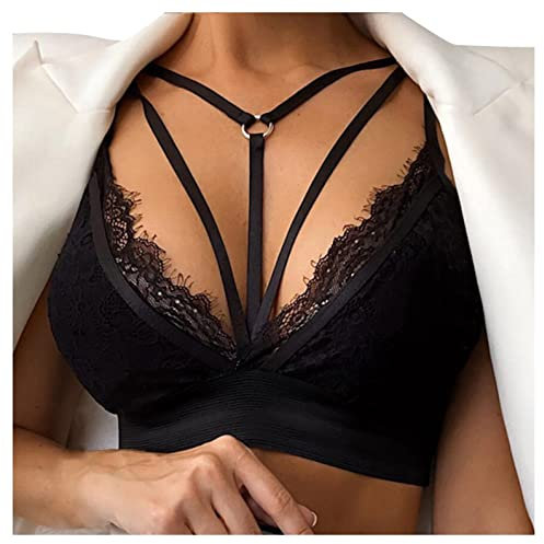 Damen verstellbare Harness Bra elastischen Büstenhalter,Damen Geschirr Rüschen Nachtwäsche BH Rückenfrei Durchsichtige Camisole Dessous Unterhemden BHS Unterwäsche Lingerie Büstenhalter BL10