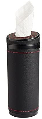 Leather Tissue Box Holder - Car Interior Tissue Cup (Black)