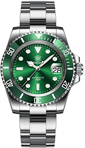 Steeldive Herren Automatikuhr SD1953 Edelstahl NH35 Uhrwerk 300 m Taucheruhren, Schwarzes Zifferblatt grüne Lünette, Luxus, Freizeit, Mode, Business, Tauchsport
