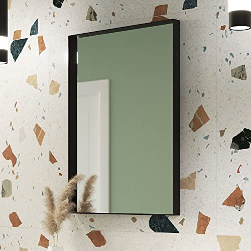 Pebble Grey Eva Bathroom Mirror | 500x700mm | Matt Black | Rotatable | Aluminium Frame | Wall Mounted