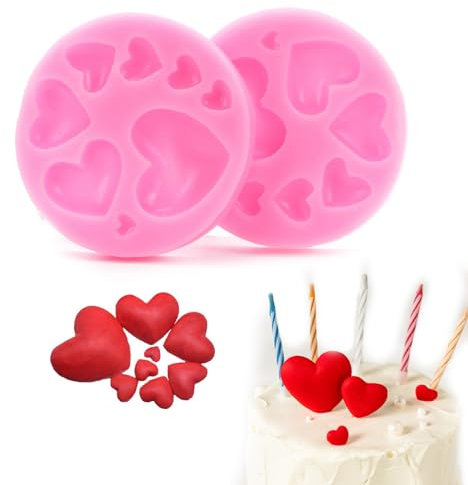 BERRYLION 2 Pcs Heart Shape Silicone Moulds, Mixed Size Silicone Fondant Moulds, Chocolate Cake Jelly Candy Moulds Cookie Cupcake Decoration Tool for Dessert Handmade Baking DIY(Pink)