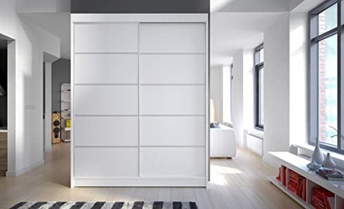 ML Furniture Camino IV Sliding Doors Wardrobe Full White 150 cm - Wardrobes for Bedroom with Clothes Rail – Bedroom Furniture Set – 150 x 200 x 58