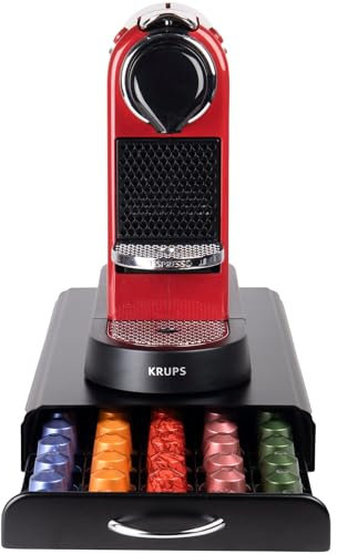 LUCKYSENSE Soporte para cápsulas con bandeja – Soporte para tazas de café – Adecuado para Nespresso – 50 tazas - Acero inoxidable - Negro