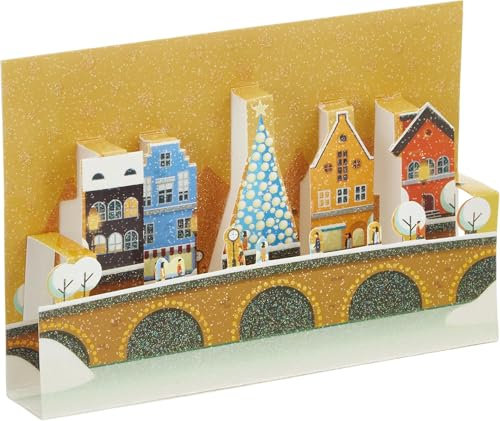 3D Pop-Up Karte Relief Gute Wünsche mit Umschlag Weihnachtsdorf unter Schnee Landschaft Winter 61-4073-B BA