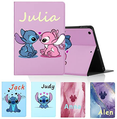 Personalisierte Tablet Hülle für Apple iPad 10 Generation 2022 10,9 Hülle, Personalisiert SchutzHülle Cute Anime Stitch PU Leder Flip Text Individuelle Custom Case