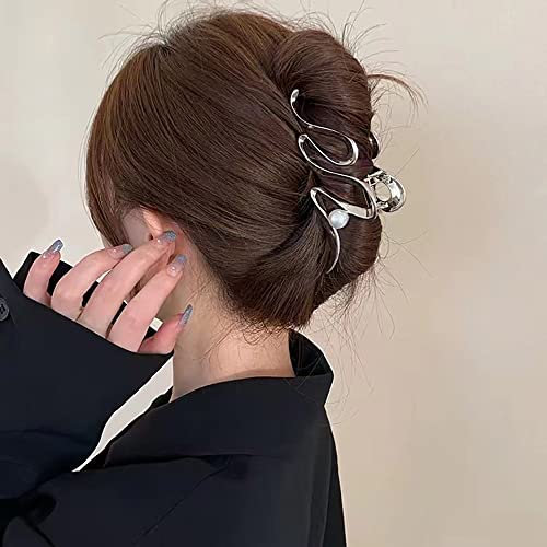 JUSTUSNX Metall-Haarklammern, silberfarbene Wellen-Haarklammern, Vintage-Stil, Hai-Haarklammern, Kopfschmuck, Haarstyling-Zubehör für Damen und Mädchen, dünnes dickes Haar