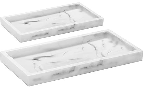 2 Pack Silicone Bathroom Trays - 7.8 IN & 11.8 IN, Decorative, Shatterproof, Flexible Organiser for Soap Dispenser Bottles