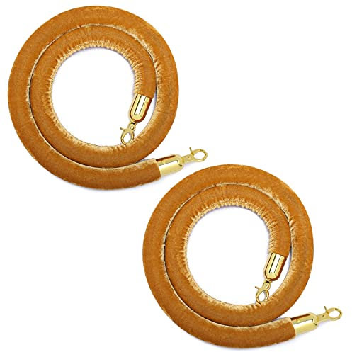 Samt hängenden Standseil Crowd Control Seil Barrieren für roten Teppich, Messen, große Öffnungen, 2er-Pack, mit goldfarbenen Haken (Farbe: Gold, Größe: 2m/6.5ft)