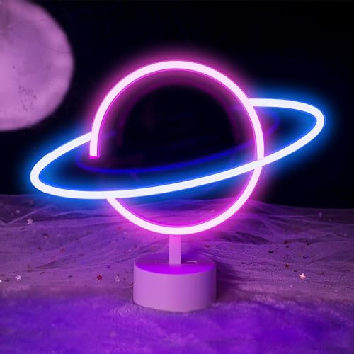 Pianeta Insegne al neon a LED con base di supporto Pianeta Lampade decorative Lampada da notte al neon Pianeta Luci decorative per feste in famiglia Forniture per matrimoni Comodino Decorazioni