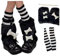 CHERSE Furry Leg Warmers for Women 3in1 Kawaii Star Bone Plush Y2K Leg Socks Pink Lolita Faux Fur 80s Harajuku Punk Gothic, Black Bone Stripe 3in1, Standard