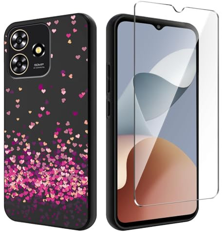 Qlfemna Hülle für ZTE Blade A73 4G (6.60) mit 1 Stück Panzerglas Schutzfolie, Schwarz Ultra Dünne Weiche Silikon Handyhülle, Kratzfest Stoßfest Schutzhülle TPU Case Cover - WM85
