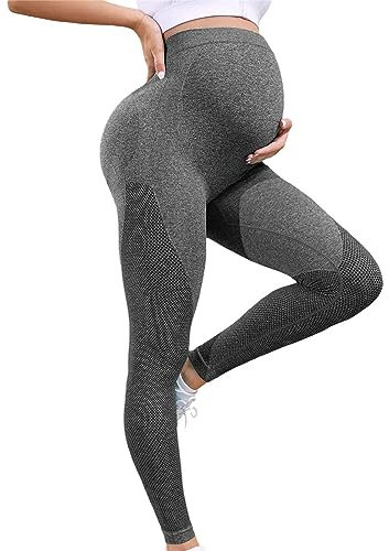 Keerlonno Legging Femme grossesse Lourd Couvre Leggings Grossesse Décontracté Leggings Longs Pantalons De Sport Pantalon De Maternité Sans Couture Legging Maternité Femme Push Up, gris, S