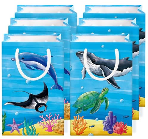 WERNNSAI Ozean Geschenktüten–16er Pack Ozean Party Geschenktüten mit Griff für Jungen Ozean Themen Goodie Süßigkeiten Tasche Under the Sea Geburtstagsparty Zubehör Sommerferien Party Geschenktüten