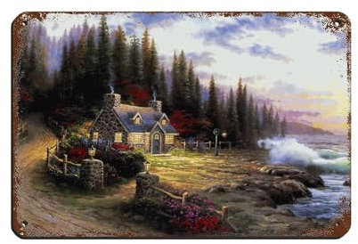 Thomas Kinkade Poster Landhausstil Poster Retro Poster Metall Blechschild Chic Kunst Retro Eisen Malerei Bar Menschen Höhle Cafe Familie Garage Poster Wanddekoration 20 x 30 cm