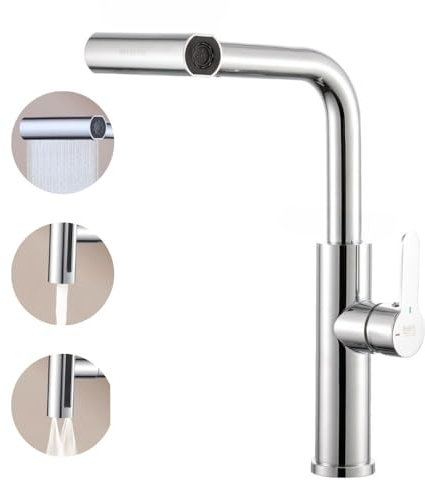 INEX EUROPA Grifo Cocina Acero Inoxidable Ahorro de Agua - Grifo Giratorio con Cabezal 4 Funciones Mayor Eficiencia - Grifo Cocina Elegante y Fácil de Limpiar - 15 Años de Garantía (Metálico Cromado)