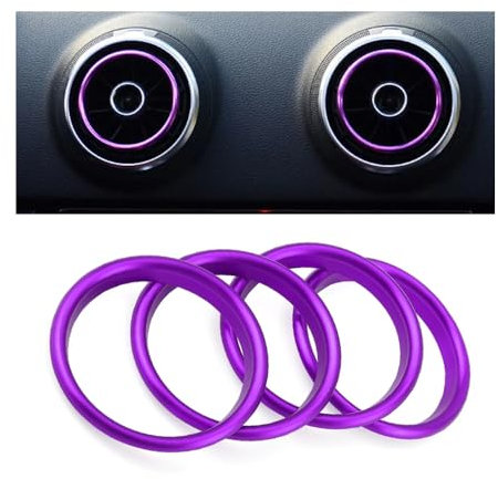 ontto 4 Stück Auto Lüftungsringe Konsole Klimaanlage Dekoration Ring Aufkleber Passt für A3 S3 2013-2017/Q2 2017 Legierung Lüftungsdüsen Luftauslass Lüftungsöffnungen Zubehör-Innenring Lila