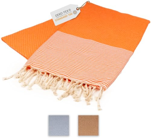 Sandrella | Hamamtuch | Recycelte Baumwolle | Sauna-, Strand-, Dusch-, Bade- & Yogatuch | 90x170cm | Orange