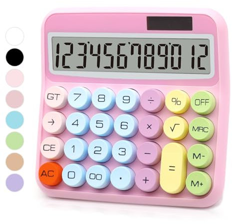UPIHO Calcolatrice rosa, calcolatrice standard a 12 cifre con ampio display LCD e pulsanti grandi, accessorio da ufficio rosa per scrivania da donna, calcolatrice carina per ufficio, scuola, casa,