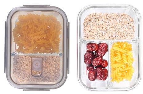 Wilvcsr Compartment Glass Food Storage Containers With Lids - 2PC BPA-Free Meal Prep Containers, Reusable Airtight Lunch Box