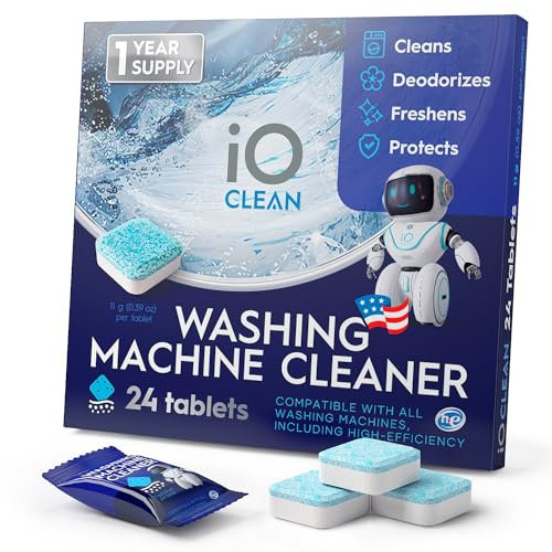Lot de 24 pastilles nettoyantes et détartrantes pour machine à laver HE - Nettoyage en profondeur et détartrage pour machines à laver avant et à chargement par le dessus - Tablettes très efficaces