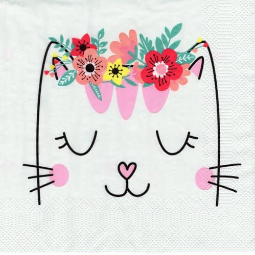 Daisy 20 Stück 3-lagige Katzen-Servietten, 33x33 cm, Weiß, Papier, Chlorfrei gebleicht, Biologisch abbaubar, Hergestellt in EU, Perfekt für Kinderfeste und Tischdekorationen