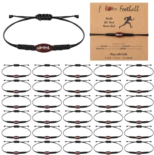 Huquary 30 Sets Sport-Partygeschenke, Charm-Armbänder enthalten 30 verstellbare Softball-Armbänder für Fußball, Volleyball, Baseball, Fußball, Basketball, 30 inspirierende Karten, Geschenk für
