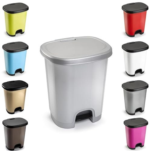 Plastific Slim Pedal Bin - 27L Silver Pedal Bin for Kitchen