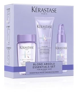 Kérastase, Blond Absolu, Pflegeroutine mit Shampoo, Haarspülung & Hitzeschutzspray, Für blondes und blondiertes Haar, Bain Lumière 80 ml, Fondant Cicaflash 75 ml & Cicaplasme Serum 45 ml