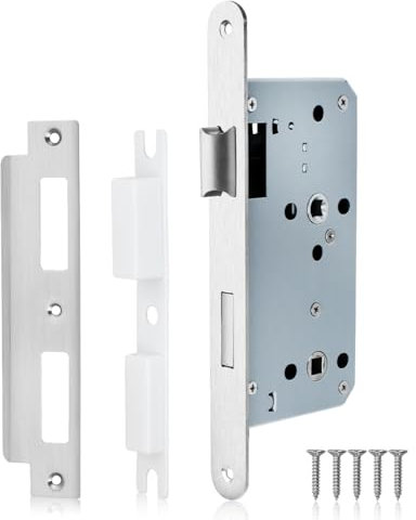 Bwintech 1 PCS satin nickel Serrure de salle de bain 7250 Serrure à encastrer en acier inoxydable trou européen pour portes intérieures et portes de salle de bain, verrouillage réversible