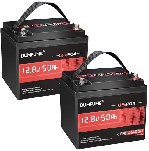 Dumfume 2 Pack 12V 50Ah LiFePO4 Lithium Batterie 640Wh 4000-15000 Deep Cycle Lithium Akku 50A BMS-Schutz für Wohnmobil, Camping, Off-Grid und Notstrom