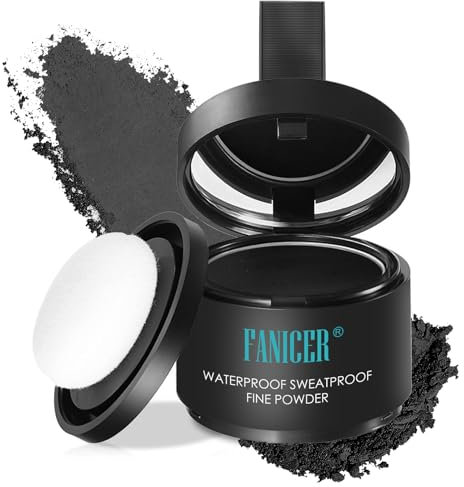 Haaransatz Puder mit Spiegel Schwamm,Unsichtbares Haar Concealer,Unsichtbares Ansatzpuder,Haaransatz Ausbessern,Haarverdichtung Wurzeln für dünner werdendes Haar,Schwarz 01