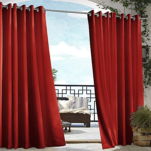 Cortinas opacas para exteriores, para balcón, patio, porche, puerta, pérgola, cabaña, cenador, muelle, reducción de ruido, ojales en la parte superior, un panel (rojo, 132 x 304 cm)