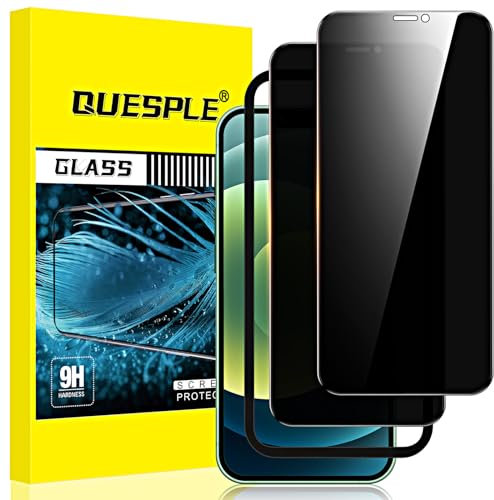 QUESPLE 2 Stück Panzer Schutz Glas, Sichtschutz für iPhone 12 Mini 5,4, Anti-Spähen Privatsphäre Schutzfolie, Frei von Kratzern, 9H Härte Temperglas