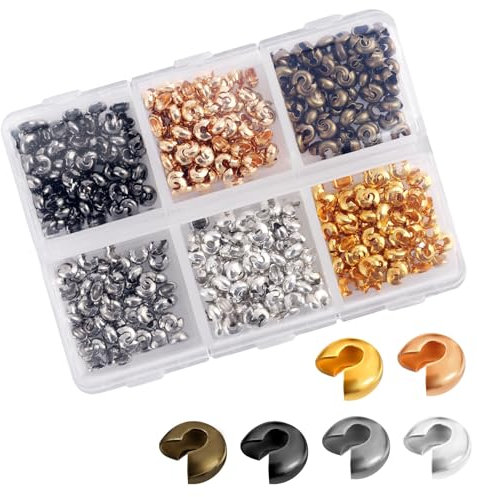 Lot de 600 Pince à Sertir Perles Bijoux, 4 mm en Alliage de fer Cache-Perles Semi-Circulaires Breloques à Sertir Kit de Perles à Sertir pour Bricolage Bracelet Collier Accessoires (Multicolore)