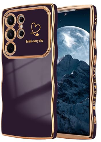 CaseLover Custodia per Samsung Galaxy S23 Ultra 5G, Cover con Motivo Cuore d'amore, Forma Riccia Case, Custodia in Morbido Silicone e TPU Antiurto Cover per Samsung S23 Ultra 5G, Viola Scuro