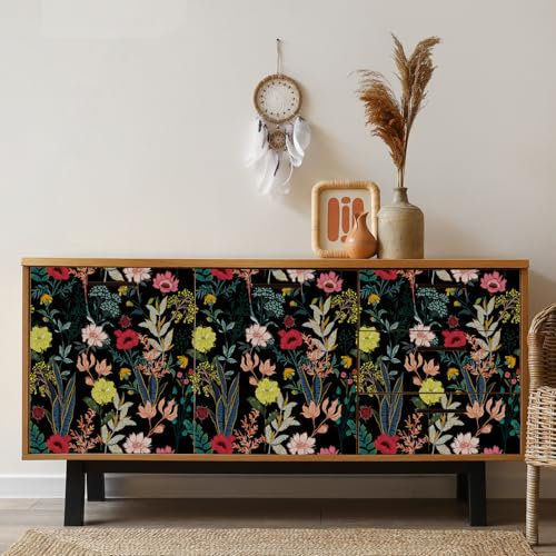 Alwayspon Selbstklebende Vinylfolie, Tapete, gelbes und rosa Blumenmuster, zum Abziehen und Aufkleben, abnehmbar, wasserdicht, Möbelaufkleber für Schubladen, Schränke, Kleiderschränke, Dekoration