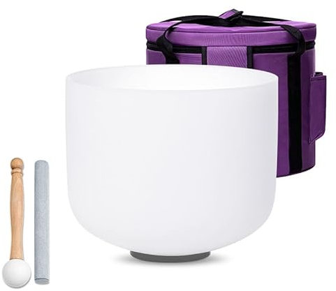 SOUNDELLO White C Note Root Chakra 10 inch Quartz Crystal Singing Bowl, for Healing Mindfulness Meditation Yoga Sound Baths, with Case Rubber Mallet