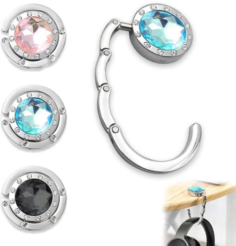 XYTAHDM 3 pezzi Gancio per Borsa Pieghevole per Tavolo, Incastonato con diamanti,Porta Borsa da Tavolo Appendi Borsa,Antiscivolo Antigraffio, per Donne, Ragazza, borsa