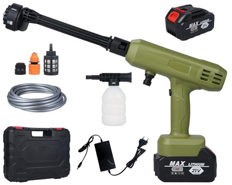 Vislone Elektrische Wasserpistole, kabelloser Hochdruckreiniger, 2 Stück, 21 V, 3000 mAh Akku, mit 6-in-1-Düse für Autos, Wände, Straßen, Zäune, Hofwäsche, Blumen gießen