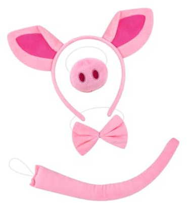APLVFFZH Lot de 4 Serre-têtes Oreilles de Cochon, Nez, Nœud, Queue,