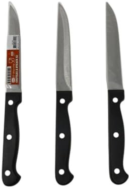SIROCO Set di 3 coltelli da bistecca di alta qualità in acciaio inox, lama liscia da 11 cm, design elegante e affilato