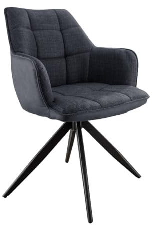 Liadomo Armlehnstuhl London, mit Textilbezug in Anthrazit, 4-Fuß-Metallgestell schwarz, bequem gepolstert, mit Kasettensteppung