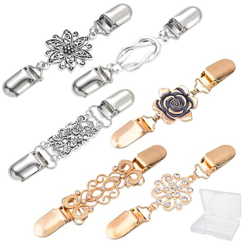 Lot de 6 pinces à cravate pour pull, pince à cravate vintage pour robe, pinces à cravate en métal pour vêtements pour femmes, fermoirs de cape rétro pour broches décoratives