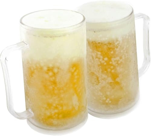 GOODS+GADGETS® Frozen Mug Bierkrug zum Einfrieren 4er-Set 400 ml | Kühlakku-Bierkrug mit Griff – kein Schmelzwasser, kein Eiswürfel-Chaos – 4 x 0,4 l Kühlbecher